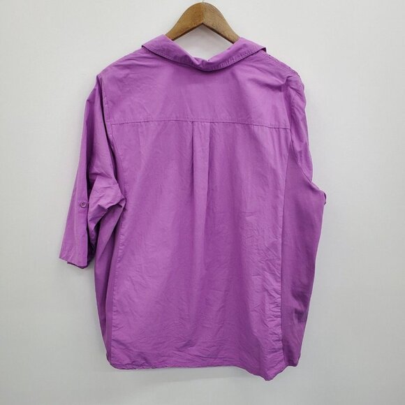 Catherines Womens Purple Eyelet Button Up Shirt Top Plus Size 1X Roll Tab Sleeve - Picture 4 of 14